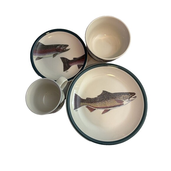 Trout Fish Place Setting-Dinner Plate Bowl Mug Saucer Wild Wings Geoff Hager1998 - Picture 4 of 6